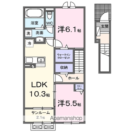 サニー　ピアッツア　Ⅰ[2LDK/59.57m2]の間取図