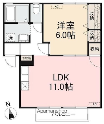 アルカディア屋島Ａ・Ｂ[1LDK/46.08m2]の間取図