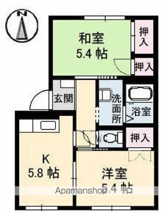 フレグランスＡ・Ｓ　Ａ棟[2K/42.72m2]の間取図