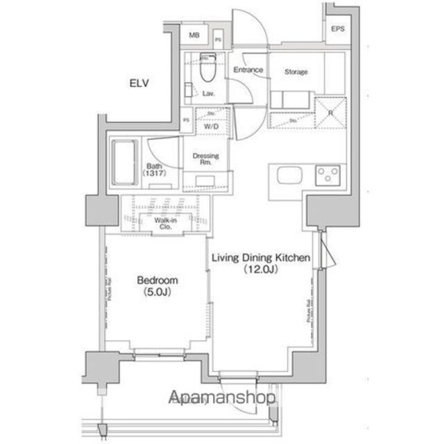 ザ・パークハビオ下北沢[1LDK/42.66m2]の間取図