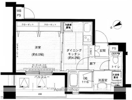メインステージ上野[1DK/30.5m2]の間取図