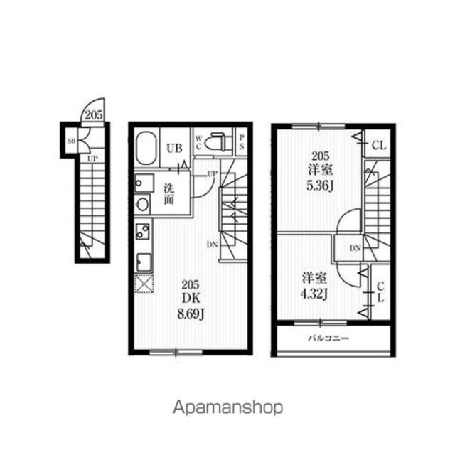 ミハス経堂ノルテ[2DK/47.61m2]の間取図