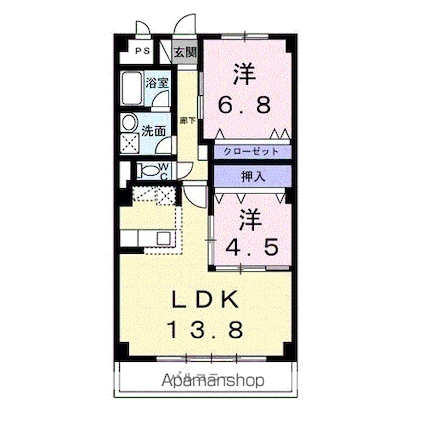プラザ初雪Ａー１[2LDK/63.84m2]の間取図