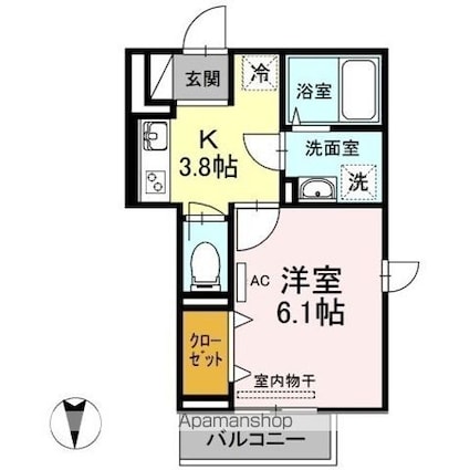 レーヴ・リボンＹＫ[1K/26.11m2]の間取図