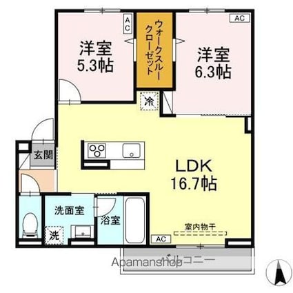 ＴＯＲＩＳＩＡ盛岡向中野[2LDK/61.74m2]の間取図