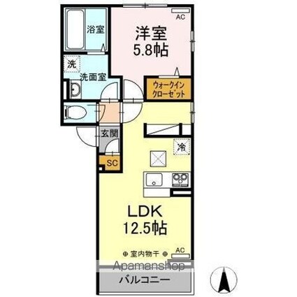 ロータスⅡ　Ｂ棟[1LDK/43.41m2]の間取図