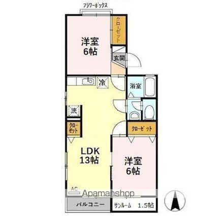 レジデンスＴ・Ｈ　Ｉ号館[2LDK/56.22m2]の間取図