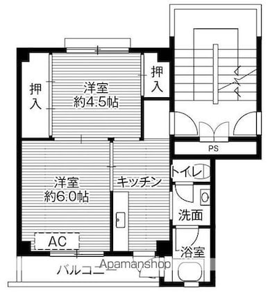 ビレッジハウス琴海１号棟[2K/33.61m2]の間取図