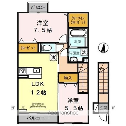 ミル・クレール　アネックス　Ａ棟[2LDK/65.48m2]の間取図