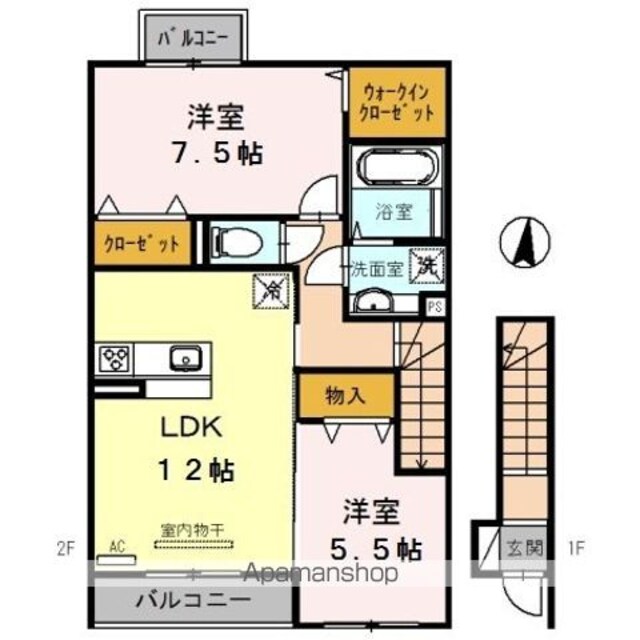 ミル・クレール　アネックス　Ａ棟[2LDK/65.48m2]の間取図