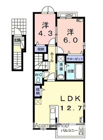 岐阜市西鶉のアパートの間取り