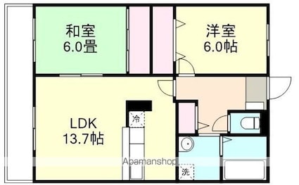 フォブールＱＵＡ　Ｂ棟[2LDK/60.5m2]の間取図