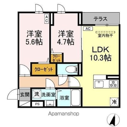 セレスティア小豆沢[2LDK/47.72m2]の間取図