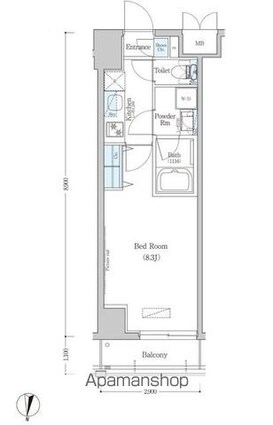 アーバネックス清澄白河Ⅱ　ＥＡＳＴ棟[1K/25.42m2]の間取図