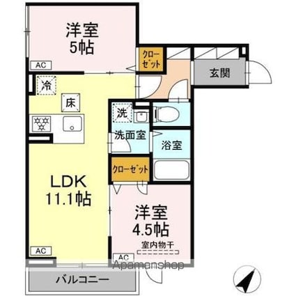 セレスティア細田Ｂ[2LDK/47.67m2]の間取図