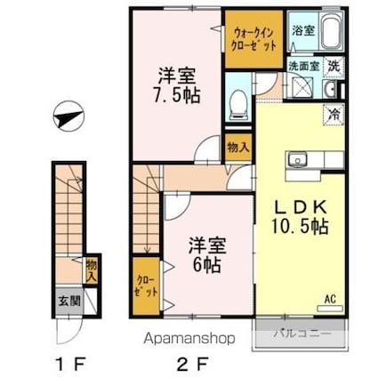 ローズコートヤマサ　Ｂ棟[2LDK/61.1m2]の間取図