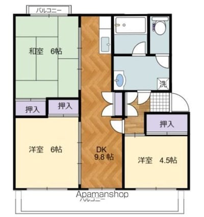 高陽真亀団地１号棟[3DK/61.36m2]の間取図