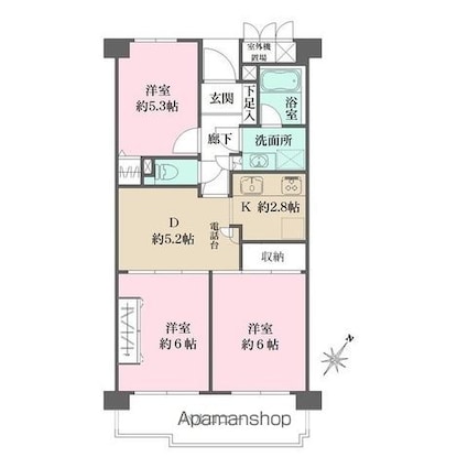 アーバンハイツ巣鴨Ａ棟[3DK/58.58m2]の間取図