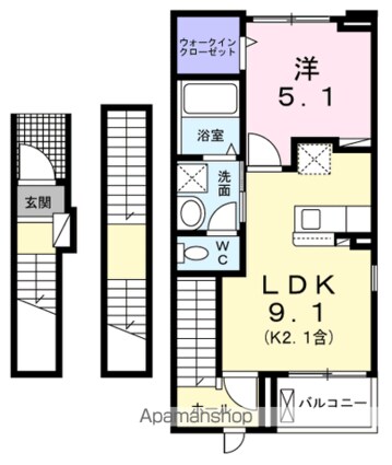 東京都福生市大字熊川[1LDK/42.2m2]の間取図