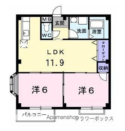 エルディム北山[2LDK/52.58m2]の間取図