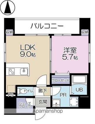 ププレ上野松が谷[1LDK/38.71m2]の間取図