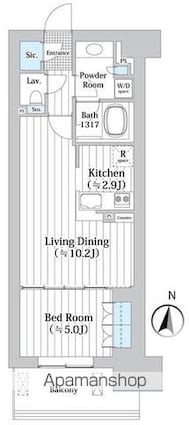 アビティグランデ砧　（Ｂ棟）[1LDK/45.1m2]の間取図