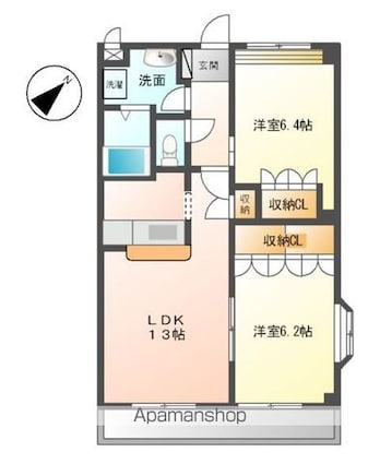 プランドール悠[2LDK/57.33m2]の間取図