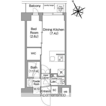 コンフォリア・リヴ平井ＭＵＴＩＯ[1DK/26.32m2]の間取図