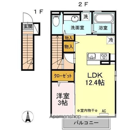 クレール綱島　弐番館[1LDK/45.3m2]の間取図