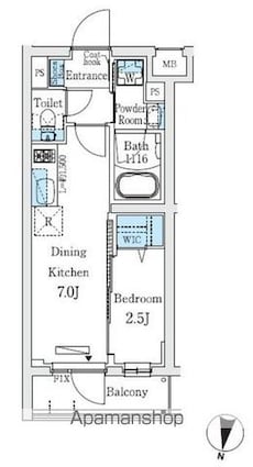 プライムブリス中野富士見町Ⅱ[1DK/25.69m2]の間取図
