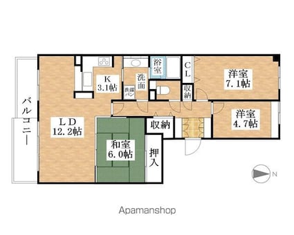 愛知県岩倉市新柳町１丁目[3LDK/73.73m2]の間取図