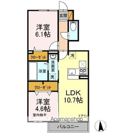 千葉県流山市鰭ケ崎２丁目[2LDK/50.38m2]の間取図