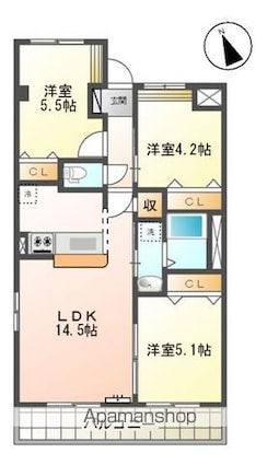 熊本県八代市横手本町[3LDK/64.25m2]の間取図