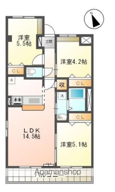 熊本県八代市横手本町[3LDK/64.25m2]の間取図
