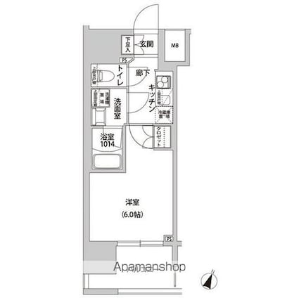 東京都渋谷区幡ヶ谷２丁目[1K/22.26m2]の間取図