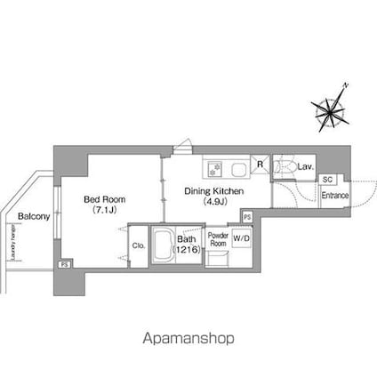 コンフォリア・リヴ関内[1DK/31.44m2]の間取図