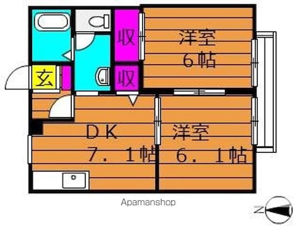 ミレニアム金光[2DK/44.23m2]の間取図