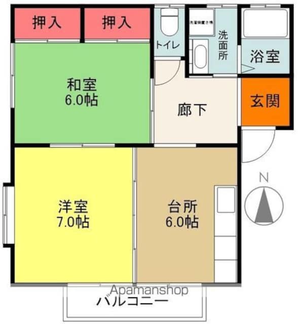コーポアサカ[2DK/46.5m2]の間取図