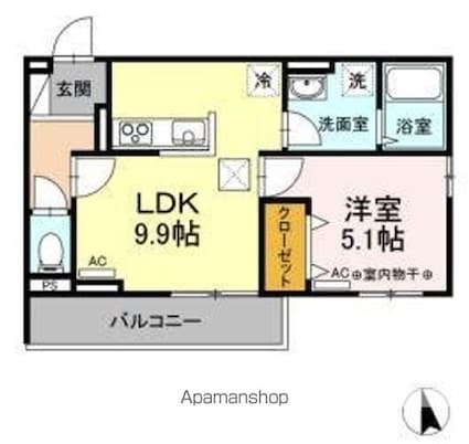 ユニヴェール　Ｄ棟[1LDK/37.68m2]の間取図