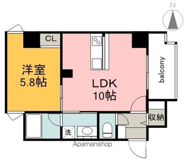 広島県広島市中区平野町[1LDK/35.98m2]の間取図