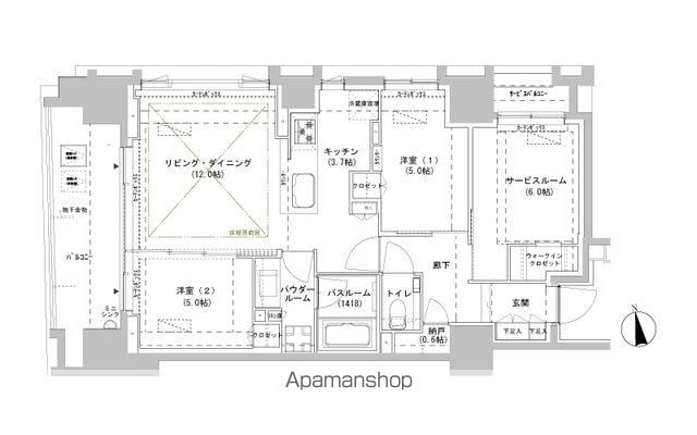 パークスフィア牛込神楽坂[2SLDK/70.8m2]の間取図