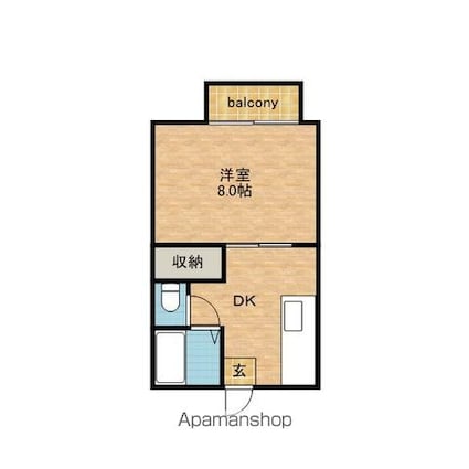 トキハウス[1K/26.5m2]の間取図