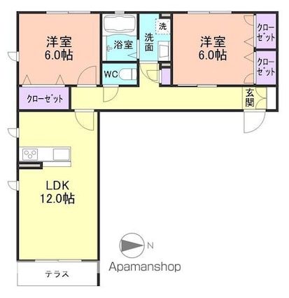 シャーメゾンガーデンズ紀三井寺[2LDK/62.26m2]の間取図