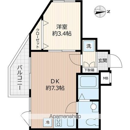 Ｂｅｖｅｒｌｙ　Ｈｏｍｅｓ　下赤塚[1DK/25.9m2]の間取図