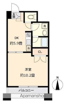 ウエストパーク支倉[1DK/37.72m2]の間取図