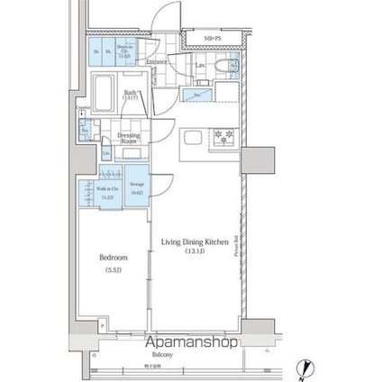 ザ・パークワンズ神田[1LDK/45.75m2]の間取図