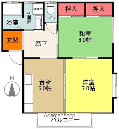 コーポアサカ[2DK/46.5m2]の間取図