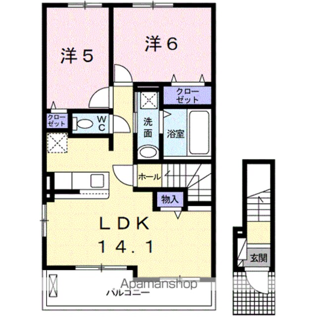 ヴィラ　フーユエン[2LDK/57.55m2]の間取図