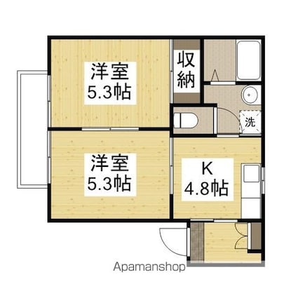 岡山県倉敷市中島[2K/39.59m2]の間取図