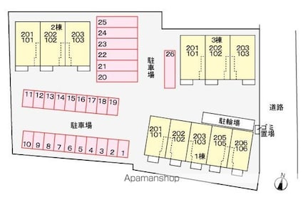 ルミナス名東　Ⅱ[1LDK/47.08m2]の配置図
